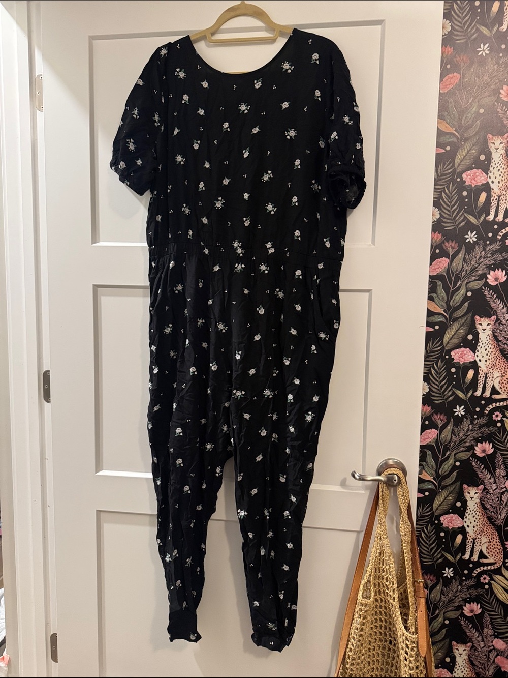 Old Navy Black Jumpsuit with White Floral Print